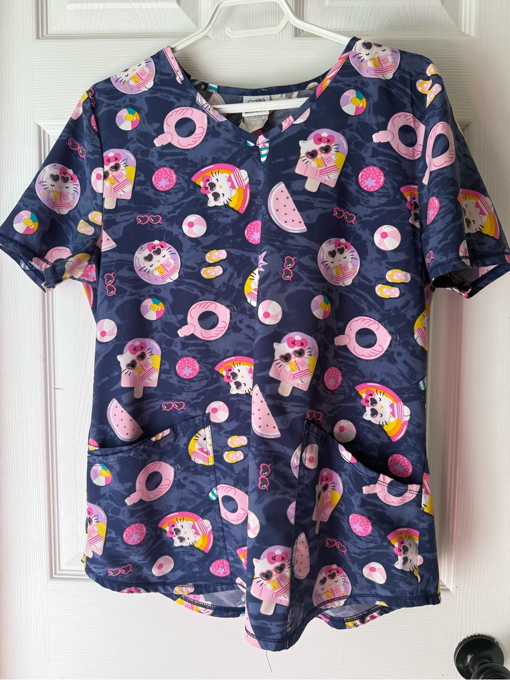 Sanrio Hello Kitty Summer Beach & Sweets Print V-Neck Scrub Top